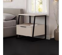 FWStyle Sandstone 1 Door Bedside Table Nightstand Black Metal in Beige FWStyle Beige