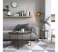 Fwstyle Scratch Resistant 2 Tier Coffee Table Dark Coffee Black Metal Frame