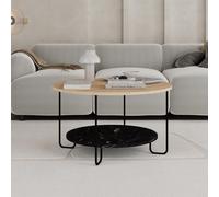 Fwstyle Scratch Resistant 2 Tier Coffee Table Oak & Black Marble Metal Frame