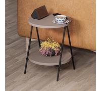 Fwstyle Scratch Resistant 2 Tier Round Side Table Metal Frame Mocha Grey