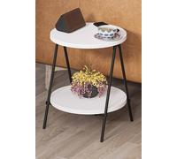 Fwstyle Scratch Resistant 2 Tier Round Side Table Metal Frame Painted White