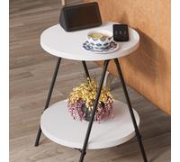 Fwstyle Scratch Resistant 2 Tier Round Side Table Metal Frame Painted White