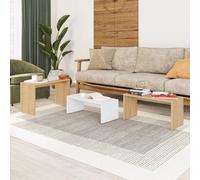 Fwstyle Scratch Resistant Nest Of 3 Tables Natural Oak & White Living Room