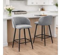 Fwstyle Set Of 2 Amara Grey 360 Swivelling Bar Dining Chairs Linen Upholstered