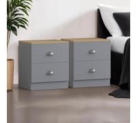 FWStyle Set Of 2 Bedside Table Chests Grey Oak Effect Nightstands FWStyle Grey