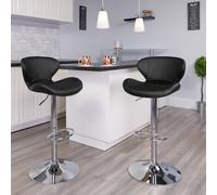 Fwstyle Set Of 2 Black Faux Leather Adjustable Swivel Bar Stools Black One Size
