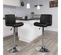 Fwstyle Set Of 2 Black Faux Leather Adjustable Waterfall Swivel Barstools Black One Size