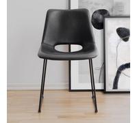FWSTYLE Set Of 2 Faux Leather Black Dining Chairs With Black Metal Frame Legs