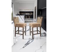 Fwstyle Set Of 2 Grey Wash Solid Pine Rattan Bar Chairs Grey