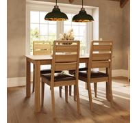 Fwstyle Set Of 2 Ready Assembled Dining Chairs Ladder Back Natural Oak Faux Leather Cushioned Seat (H) 100 (W) 46Cm (D) 56.5Cm