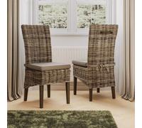 FWSTYLE Set Of 2 Ready Assembled Solid Pine Rattan Dining Chairs Greywash Finish