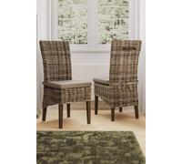 Fwstyle Set Of 2 Solid Pine Rattan Greywash Dining Chairs Ready Assembled Grey One Size
