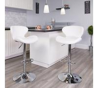 Fwstyle Set Of 2 White Faux Leather Adjustable Swivel Bar Stools
