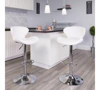 FWStyle Set of 2 White Faux Leather Adjustable Swivel Bar Stools FWStyle White