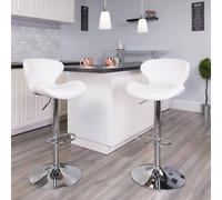 Fwstyle Set Of 2 White Faux Leather Adjustable Swivel Bar Stools White