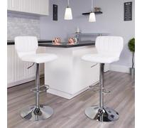 Fwstyle Set Of 2 White Faux Leather Rotating Barstools With Footrest & Chrome Base
