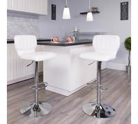 Fwstyle Set Of 2 White Faux Leather Rotating Barstools With Footrest White One Size