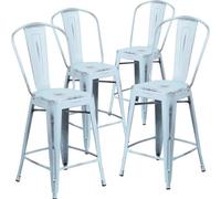 Fwstyle Set Of 4 24" Baby Blue Distressed Bar Stools Galvanised Steel