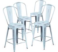 Fwstyle Set Of 4 24" Baby Blue Distressed Bar Stools Galvanised Steel Blue One Size