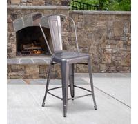 Fwstyle Set Of 4 24" Bar Stools Ready Assembled Grey Metal With Clear Coat Grey One Size