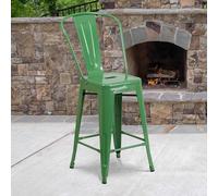 Fwstyle Set Of 4 24" Green Bar Chairs Galvanised Steel Indoor & Outdoor Green One Size