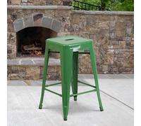 Fwstyle Set Of 4 24" Green Bar Stools Galvanised Steel Indoor & Outdoor