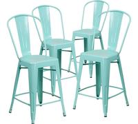 Set of 4 Mint Bar Stools Galvanised Metal Indoor and Outdoor Counter High Stool