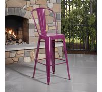Fwstyle Set Of 4 24" Purple Bar Stools Galvanised Steel