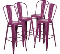 FWStyle Set Of 4 24" Purple Bar Stools Galvanised Steel FWStyle Purple
