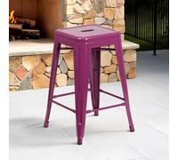 Fwstyle Set Of 4 24" Purple Metal Bar Stools Galvanised Steel Ready Assembled