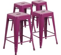 Fwstyle Set Of 4 24" Purple Metal Stools Galvanised Steel Ready Assembled