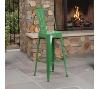 Fwstyle Set Of 4 30" Green Bar Chairs Galvanised Steel Indoor & Outdoor