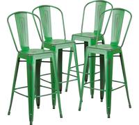 Fwstyle Set Of 4 30" Green Distressed Bar Stools Galvanised Steel Green One Size