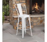 Fwstyle Set Of 4 30" White Bar Chairs Galvanised Steel Indoor & Outdoor