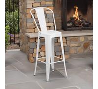 Fwstyle Set Of 4 30" White Bar Chairs Galvanised Steel Indoor & Outdoor White One Size