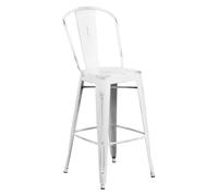 Fwstyle Set Of 4 30" White Distressed Bar Stools Galvanised Steel White One Size