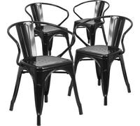 Fwstyle Set Of 4 Black Galvanised Steel Chairs Indoor Outdoor