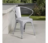 Fwstyle Set Of 4 Silver Galvanised Steel Chairs Indoor Outdoor