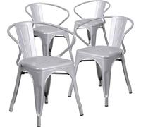 Fwstyle Set Of 4 Silver Galvanised Steel Chairs Indoor Outdoor Silver One Size