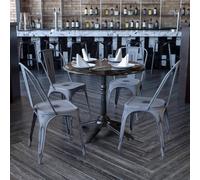 Fwstyle Set Of 4 Silver Grey Galvanised Steel Chairs Ready Assembled Grey One Size