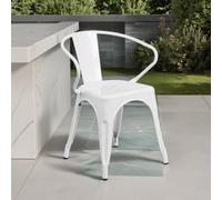 Fwstyle Set Of 4 White Galvanised Steel Chairs Indoor Outdoor