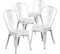 Set Of 4 Galvanised Steel Chairs Ready Assembled FWStyle White One Size