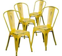 Fwstyle Set Of 4 Yellow Galvanised Steel Chairs Ready Assembled Yellow One Size