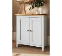FW Style Taberno Solid Oak 2 Door Compact Sideboard Cream Linen