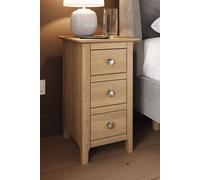 Slim 3 Drawer Bedside Table Nightstand Solid Natural Oak Finish FWStyle Brown One Size