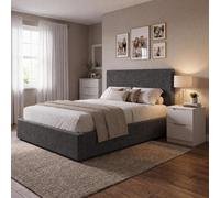 Fwstyle Small Double Ottoman Bedframe Fossil Grey Padded Tall Headboard Front Lift