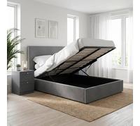 Fwstyle Small Double Ottoman Bedframe Grey Padded Tall Headboard Front Lift Grey