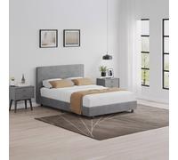 FWStyle Small Double Queen Grey Ribbed Linen Upholstered Fabric Bed Frame FWStyle Grey Small Double