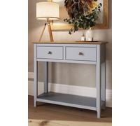Solid Oak 2 Drawer Console Table Dove Grey Large Oak Top Painted Finish FWStyle Grey One Size