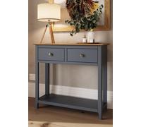 Solid Oak 2 Drawer Console Table Graphite Blue Large Oak Top Painted Finish FWStyle Blue One Size